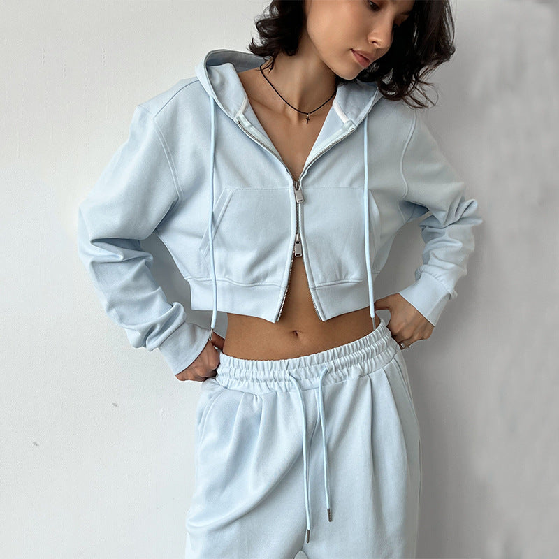 Damen Cropped Hoodie und entspannte Jogginghose Set