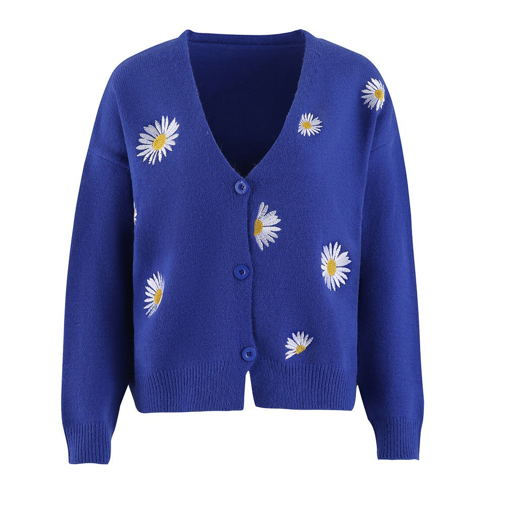 Damen Strickjacke mit floralem Design und Knopfverschluss