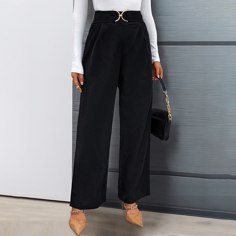 Damen Hochtaillierte Palazzo-Hose mit weitem Bein und dekorativem Schmuckgürtel Shop Nory