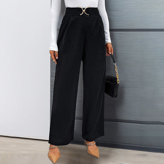 Damen Hochtaillierte Palazzo-Hose mit weitem Bein und dekorativem Schmuckgürtel Shop Nory