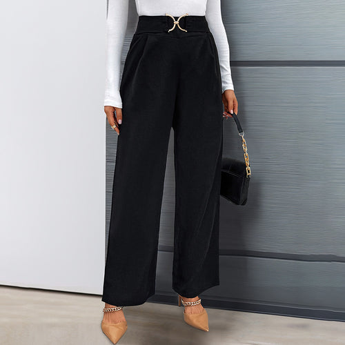 Damen Hochtaillierte Palazzo-Hose mit weitem Bein und dekorativem Schmuckgürtel Shop Nory