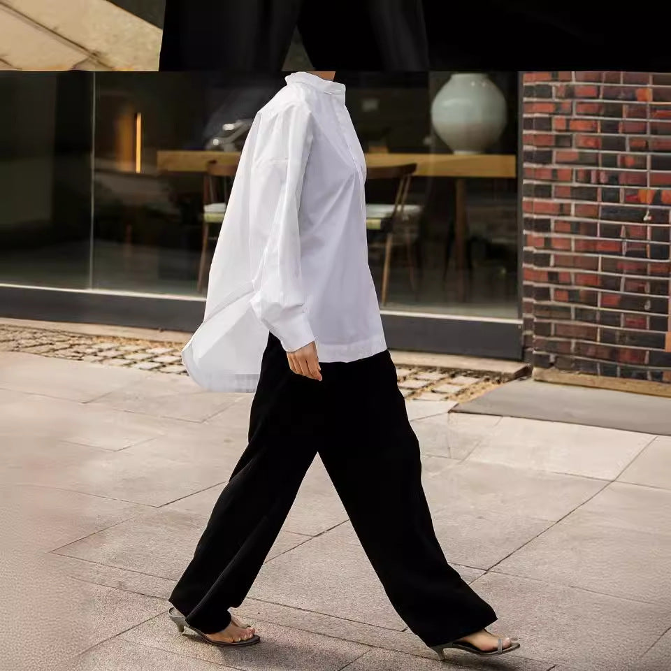 Damen Boxy-Hemd mit kurzem Stehkragen, überschnittener Schulter und verlängertem Rückenteil Shop Nory