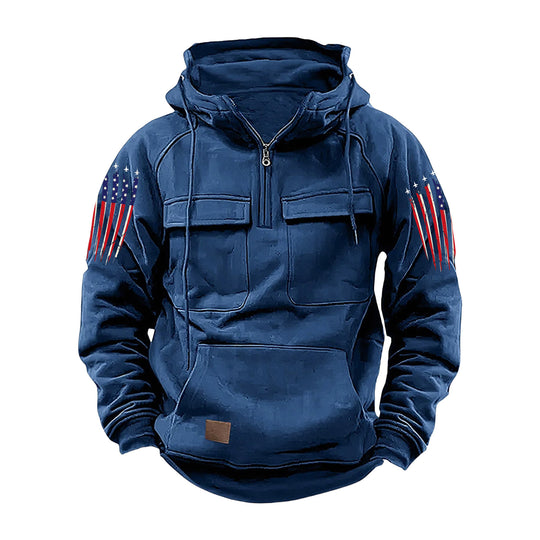 Herren nan Kapuzenpullover mit Halbzip, Cargo-Brusttaschen und Kängurutasche Shop Nory