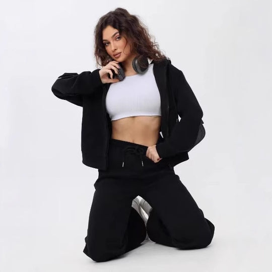 Damen nan zweiteiliges Cozy-Loungewear-Set mit Reißverschlusskapuze, taillenhoher Weitbein-Jogger und verdeckten Eingrifftaschen Shop Nory