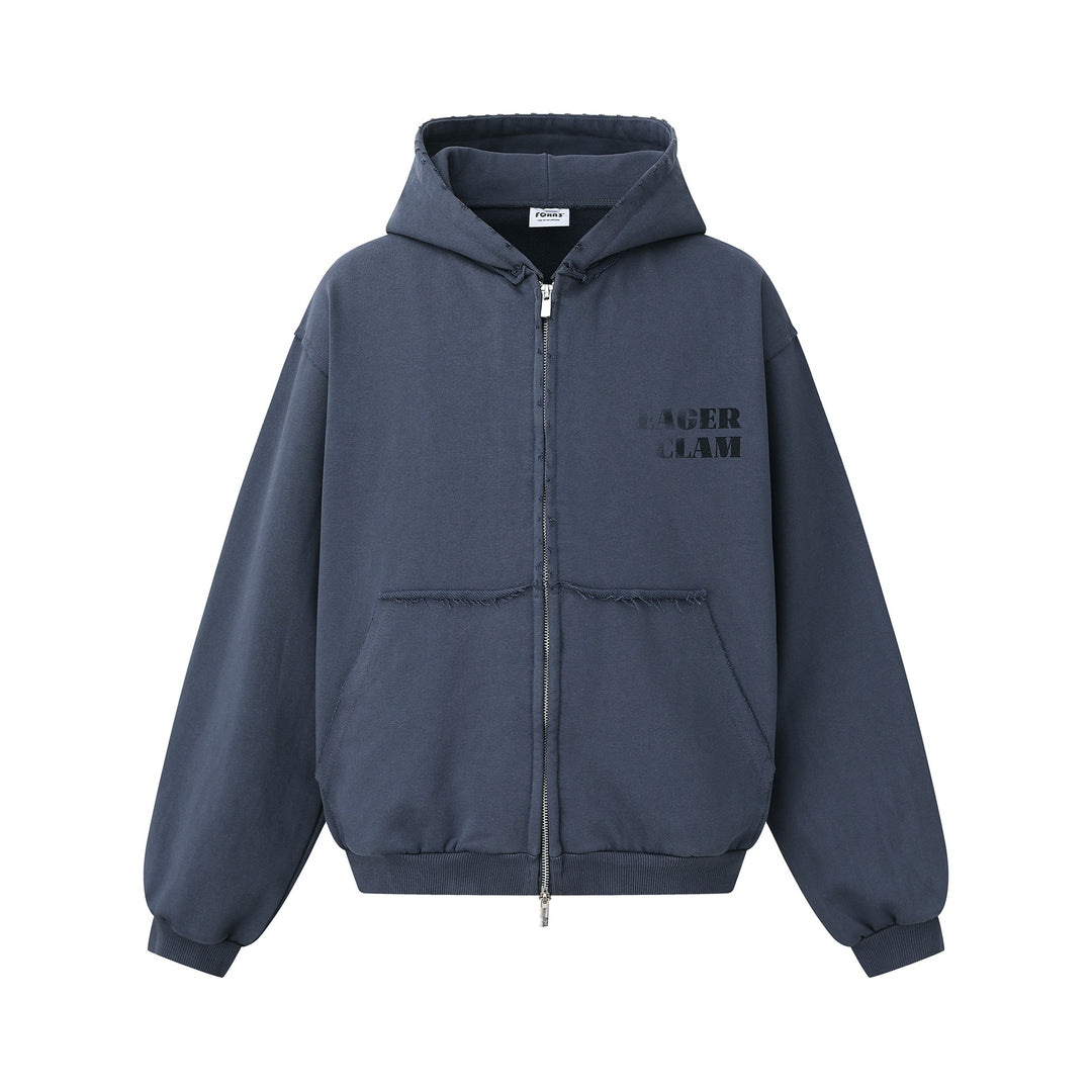 Unisex Oversized Zip-Hoodie im Boxy-Cut mit ausgefransten Saumkanten und Kängurutasche Shop Nory