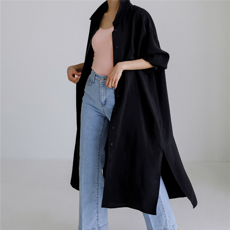 Damen Weites Oversize-Hemdblusenkleid mit Brusttasche und hohen Seitenschlitzen Shop Nory
