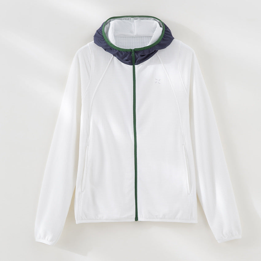 Damen Leichte Kapuzen-Trainingsjacke aus strukturiertem Funktionsjersey mit durchgehendem Reißverschluss Shop Nory