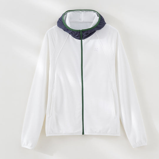 Damen Leichte Kapuzen-Trainingsjacke aus strukturiertem Funktionsjersey mit durchgehendem Reißverschluss Shop Nory