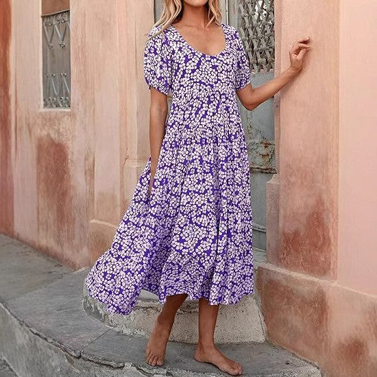 Damen Maxi-Kleid mit floralem Design und voluminösem Rock