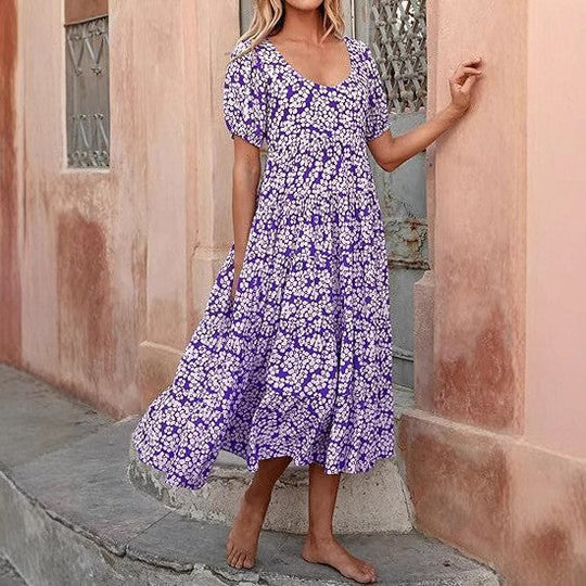 Damen Maxi-Kleid mit floralem Design und voluminösem Rock