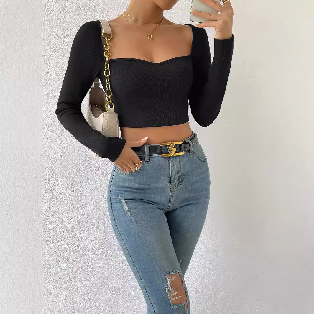 Damen Figurbetontes geripptes Kurzshirt mit herzförmigem Ausschnitt Shop Nory