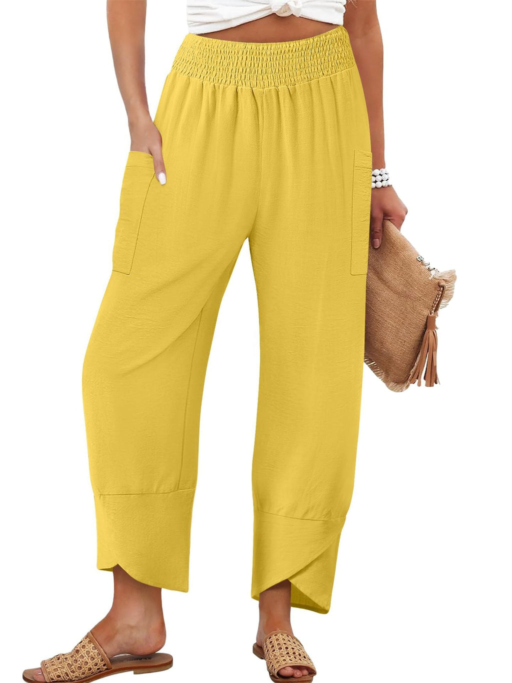 Damen Weite Sommerhose mit elastischem Bund und praktischen Taschen