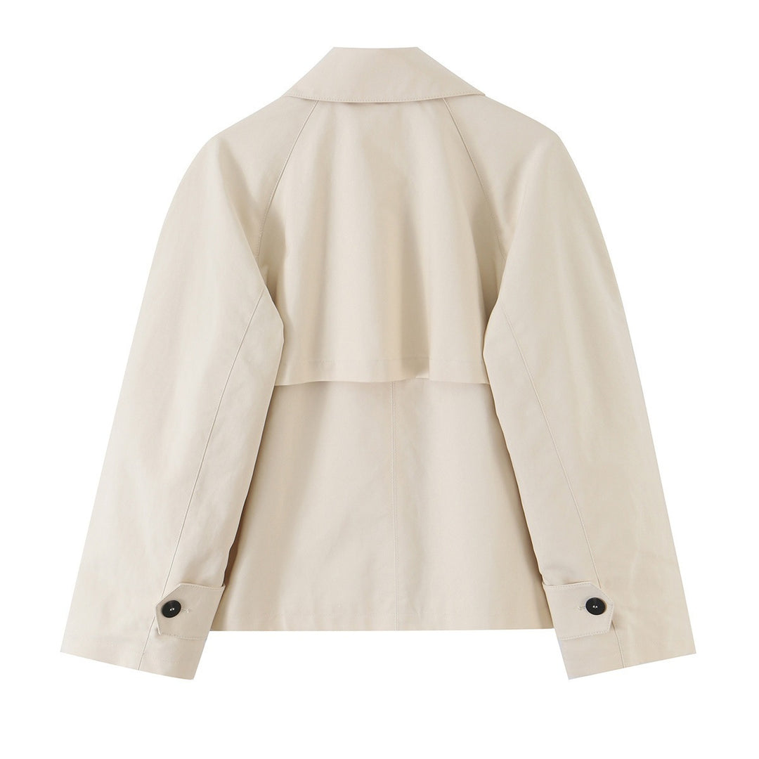 Damen Kurz geschnittene Trenchjacke mit asymmetrischer Knopfleiste und Hemdkragen Shop Nory