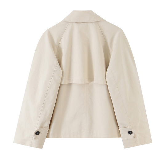 Damen Kurz geschnittene Trenchjacke mit asymmetrischer Knopfleiste und Hemdkragen Shop Nory