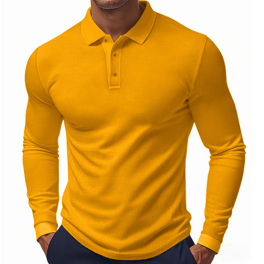 Herren nan langärmeliges Waffel-Polohemd mit Kentkragen und Slim-Fit Shop Nory