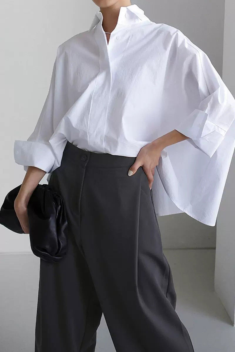 Damen Oversize-PopelinShop Noryluse mit Fledermausärmeln und verdeckter Knopfleiste Shop Nory