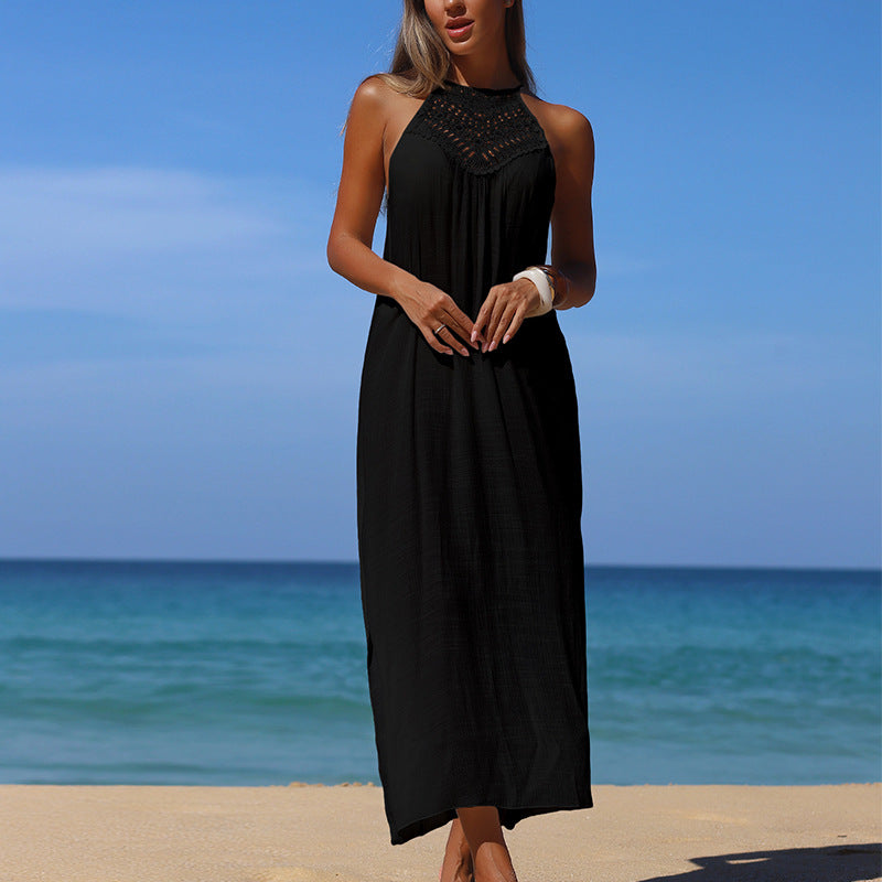 Damen Maxikleid mit elegantem Häkeloberteil und lockerer Silhouette