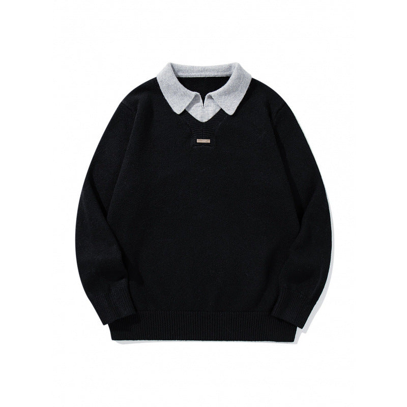 Herren Relaxter Merino-Mix Strickpullover mit kontrastierendem Polokragen und V-Detail Shop Nory