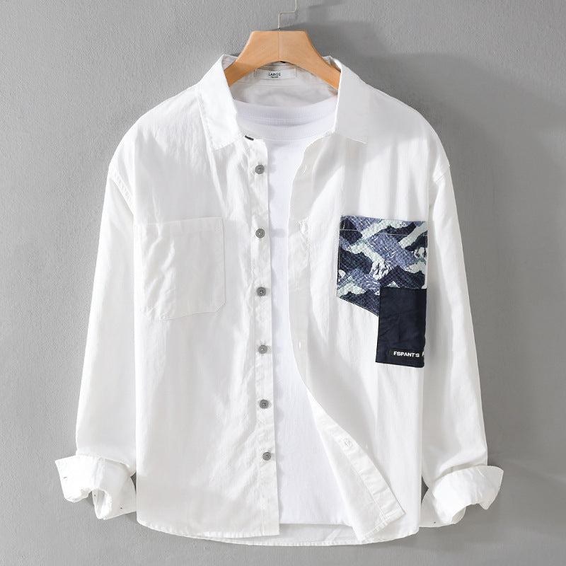 Herren Leichtes Baumwoll-Overshirt mit kontrastierter Patch-Brusttasche im Layering‑Stil Shop Nory