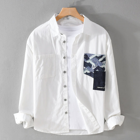 Herren Leichtes Baumwoll-Overshirt mit kontrastierter Patch-Brusttasche im Layering‑Stil Shop Nory