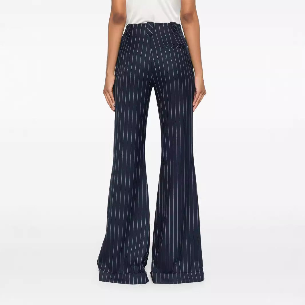 Damen Hochtaillierte Nadelstreifen Palazzohose mit weitem Schlag Shop Nory