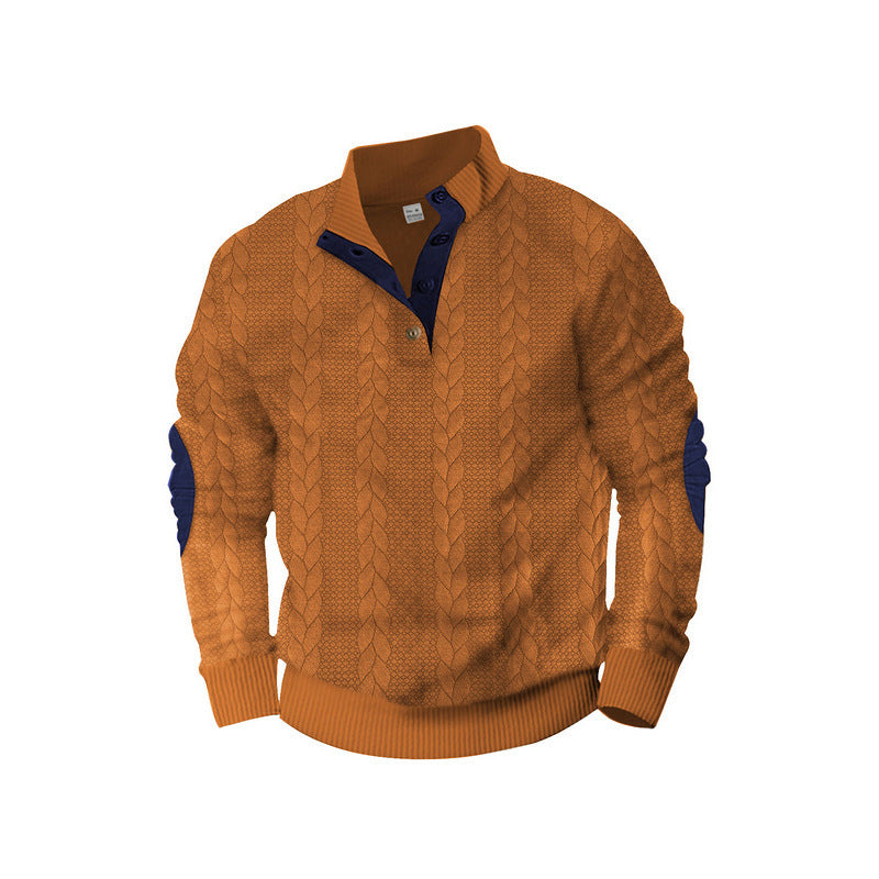 Herren Kabelstrick-Pullover mit Stehkragen, Knopfleiste & Ellbogenpatches Shop Nory