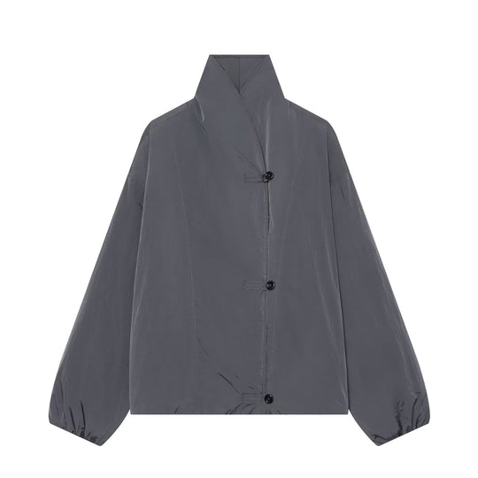 Damen Leichte Cropped Nylonjacke mit hohem Funnelkragen, Oversize-Schnitt und elastischen Bündchen Shop Nory