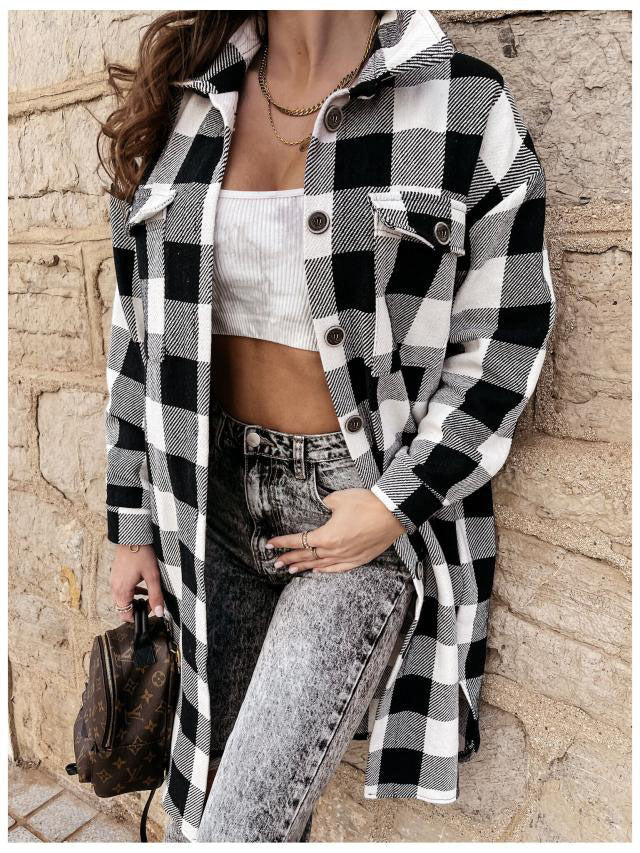 Damen Karierte Overshirtjacke mit Brusttaschen