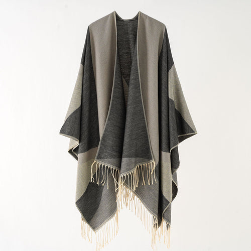 Damen Leichter reversibler Fransen-Umhang aus feiner Wollmischung Shop Nory