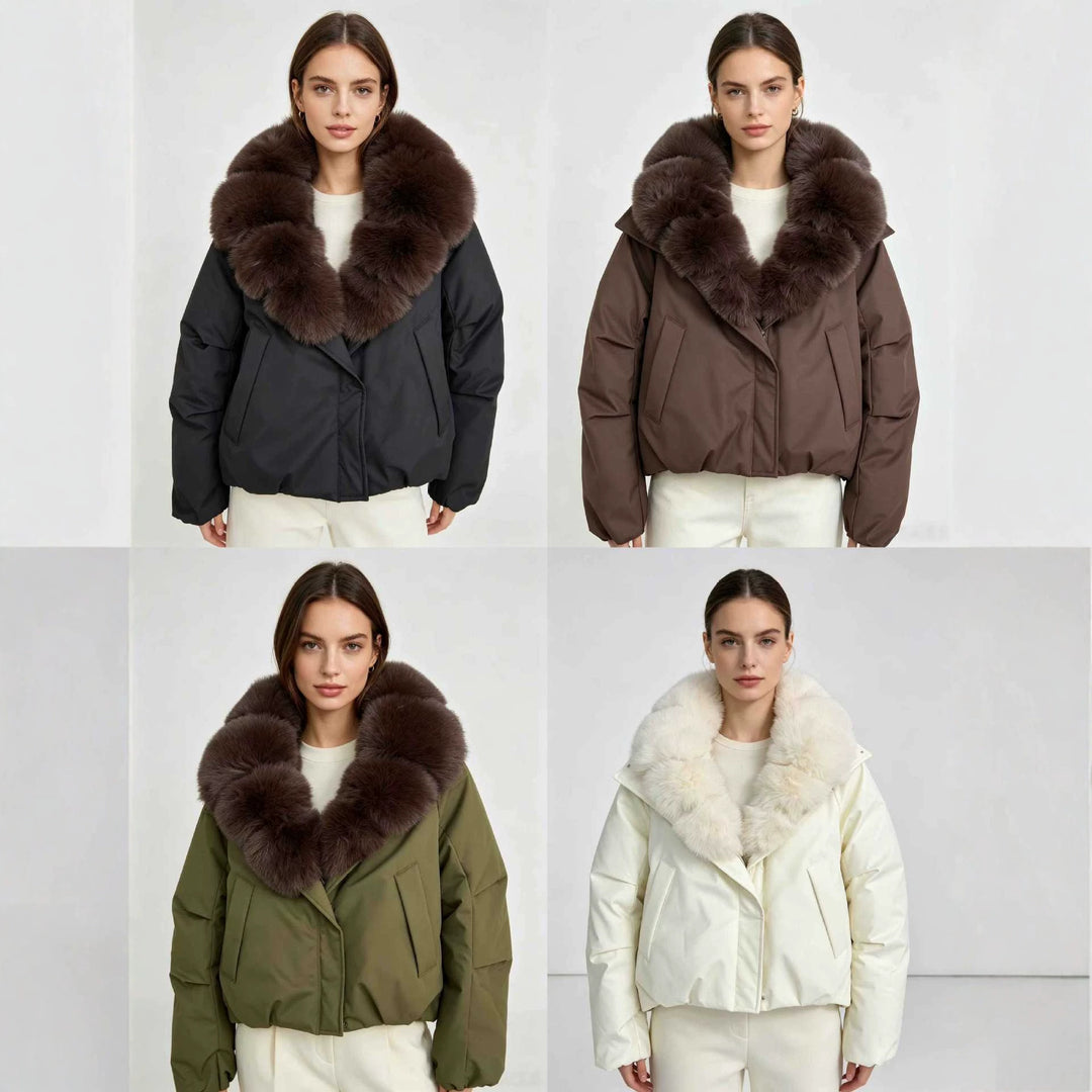 Damen nan kurze Thermosteppjacke mit voluminösem abnehmbarem Kunstfellkragen und tailliertem Saum Shop Nory