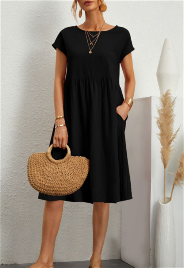 Damen Freizeitleinenkleid mit leichtem Schnitt und Taschen