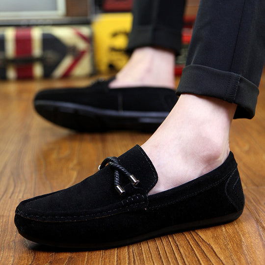 Damen weicher Veloursleder Mokassin Loafer mit geflochtener Dekorschnur und flexibler Gummisohle Shop Nory