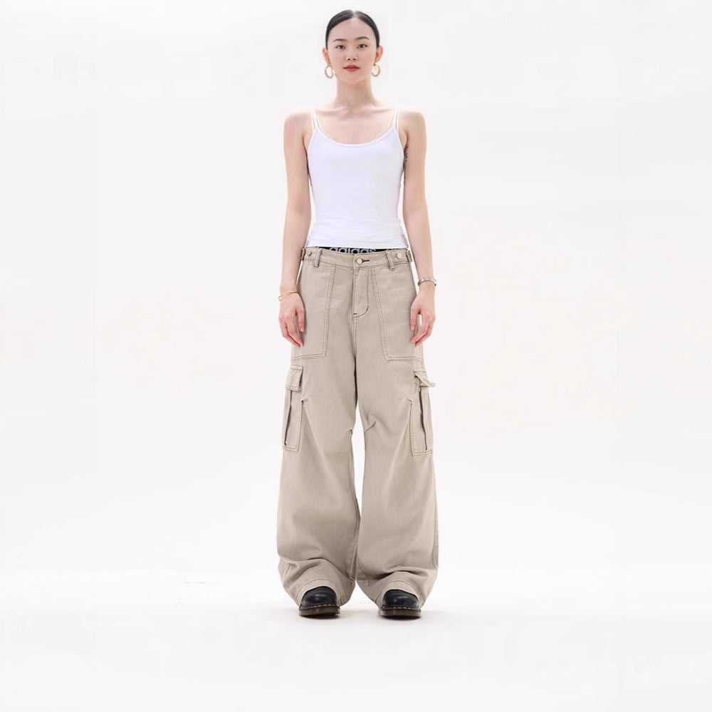 Damen Lässige Weitgeschnittene Cargo-Hose mit praktischen Taschen Shop Nory