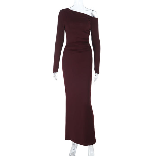 Damen One-Shoulder Abend-Maxikleid mit langem Arm und taillierter Drapierung Shop Nory