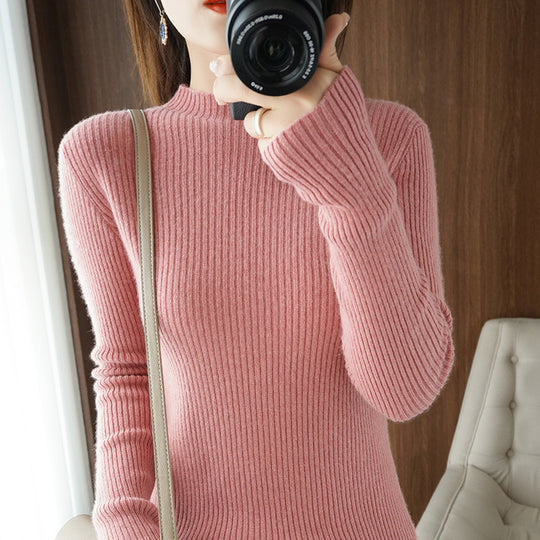 Damen Luxus-Feinstrickpullover mit schmaler Rippenstruktur und kurzem Stehkragen Shop Nory