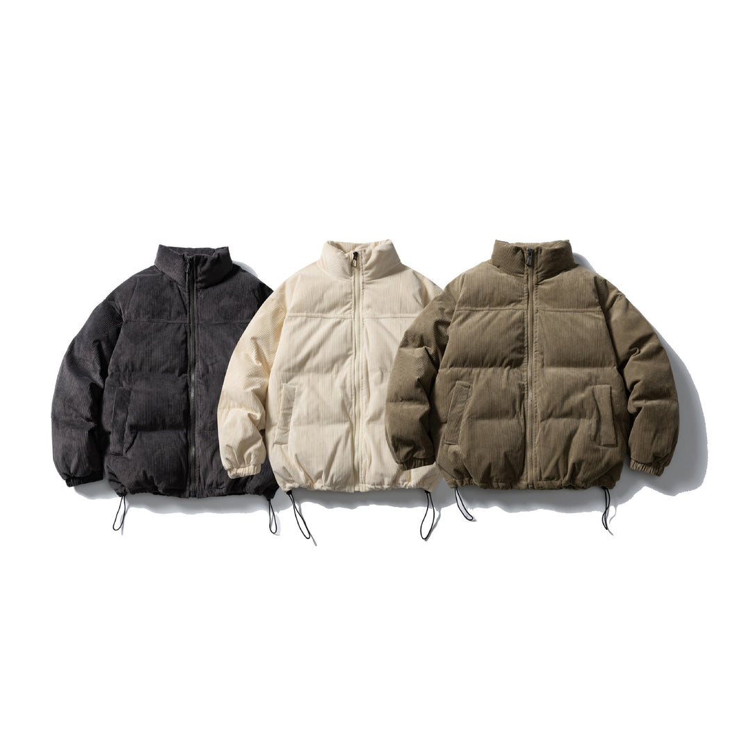 Unisex Wattierte Cord-Blousonjacke mit Stehkragen, elastischen Bündchen und Kordelzug Shop Nory