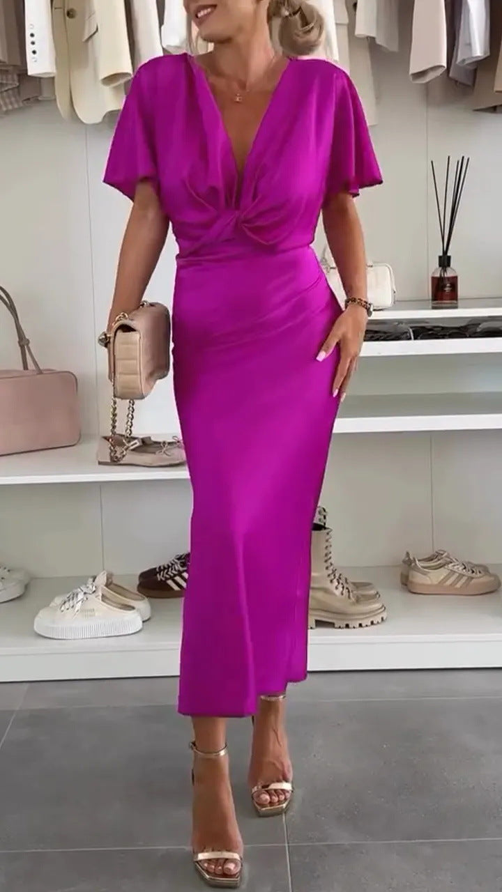 Damen Knielanges Satin-Kleid mit Kreuz-Design