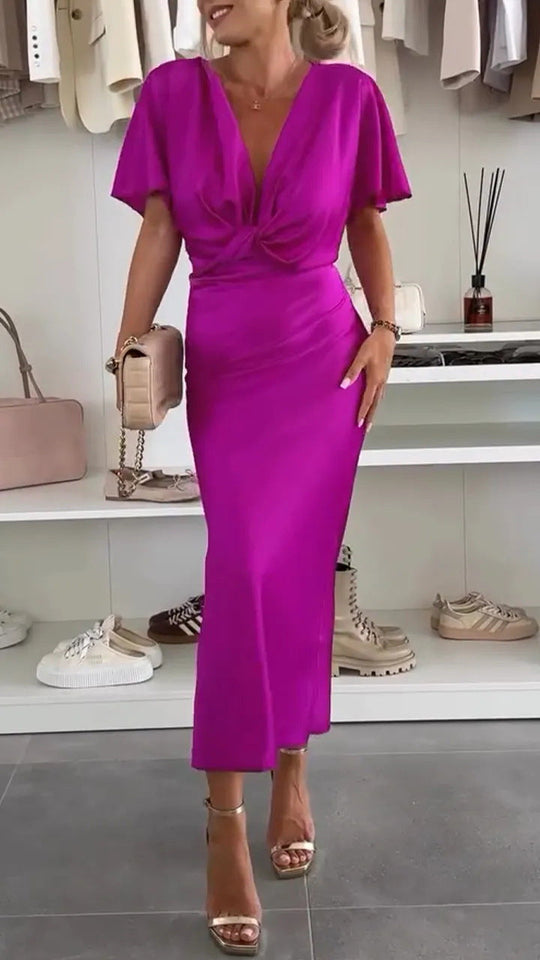 Damen Knielanges Satin-Kleid mit Kreuz-Design