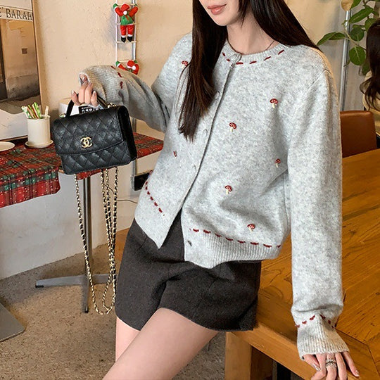 Damen Kuschelige Strickjacke mit detaillierter Gartengestaltung Shop Nory