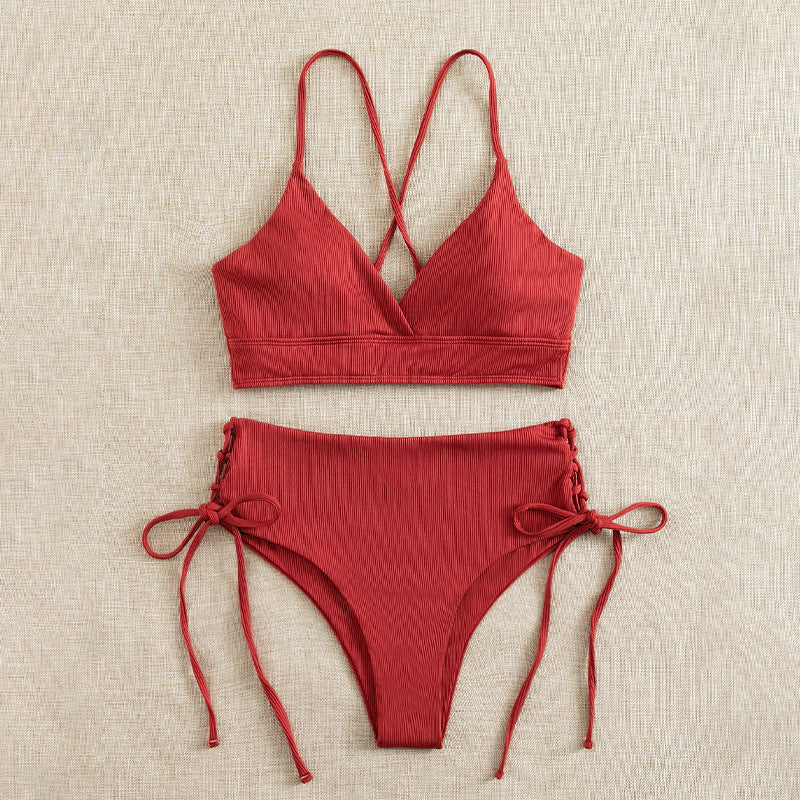 Damen Hochtaillierter Bikini mit verstellbaren Schnürdetails