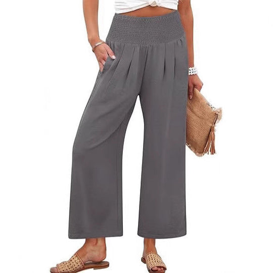 Damen Weite Culotte-Hose mit elastischem Bund und Falten