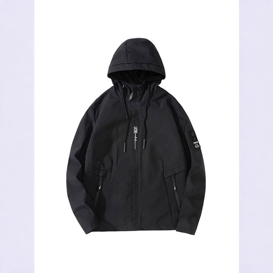 Herren Leichte Kapuzen-Softshelljacke im urbanen Utility-Stil mit verstellbarer Kapuze und verdecktem Reißverschluss Shop Nory