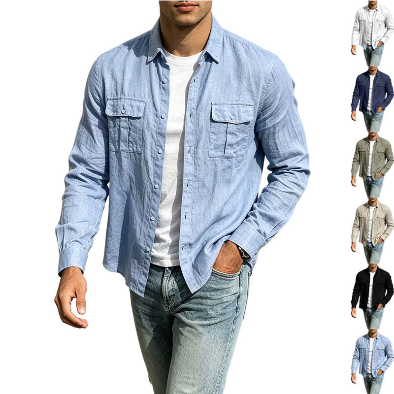 Herren Leichte Hemdjacke aus Baumwoll-Leinen mit Brusttaschen und lockerer Passform Shop Nory