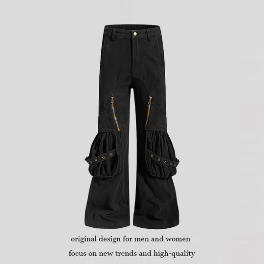 Damen Cargo-Culotte mit gerafften Beuteltaschen, Ösenriemen und seitlichen Reißverschlüssen Shop Nory