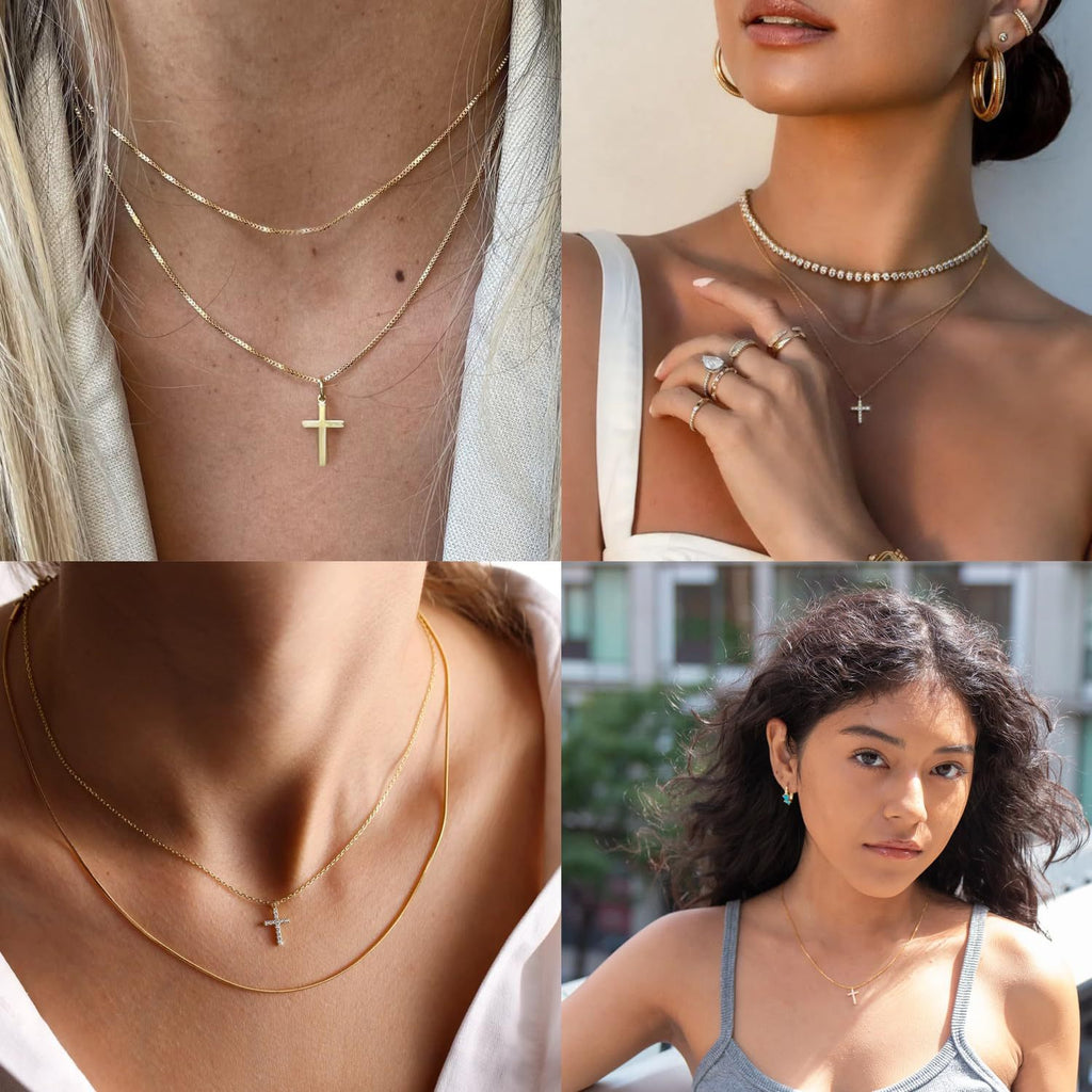 Damen Halskette mit elegantem Kreuzanhänger und hochwertiger Gliederkette Shop Nory