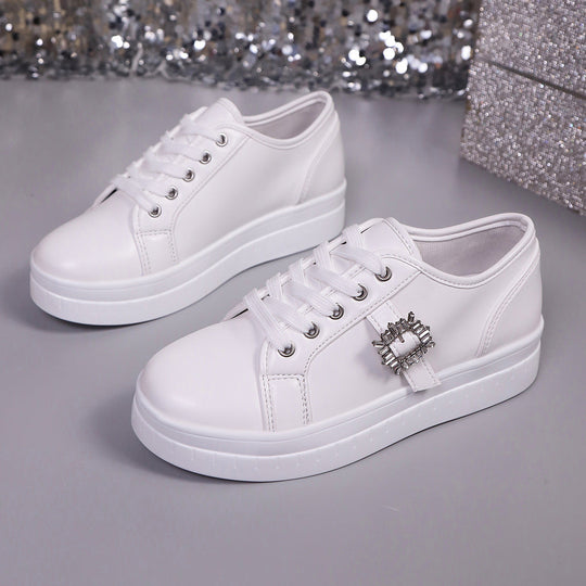 Damen modische Plateausneakers aus hochwertigem mit dekorativem Kristallbesatz