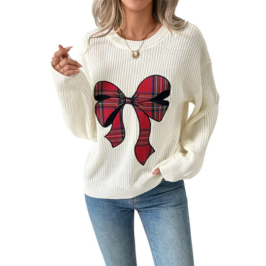 Damen Gemusterter Pullover mit Schleifen-Design Shop Nory