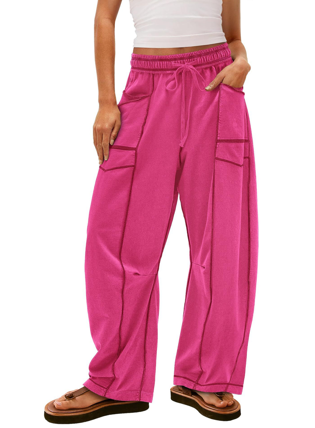 Damen weite Cargo-Loungehose mit elastischem Bund und Kontrastnähten Shop Nory