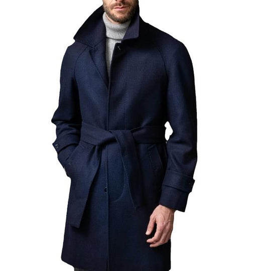 Herren Mantel mittellang aus Wollmix mit Bindegürtel und verdeckter Knopfleiste Shop Nory