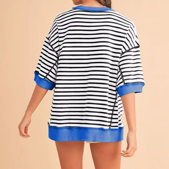 Damen Oversize Streifen-Sweatshirt mit kontrastfarbenen Bündchen Shop Nory